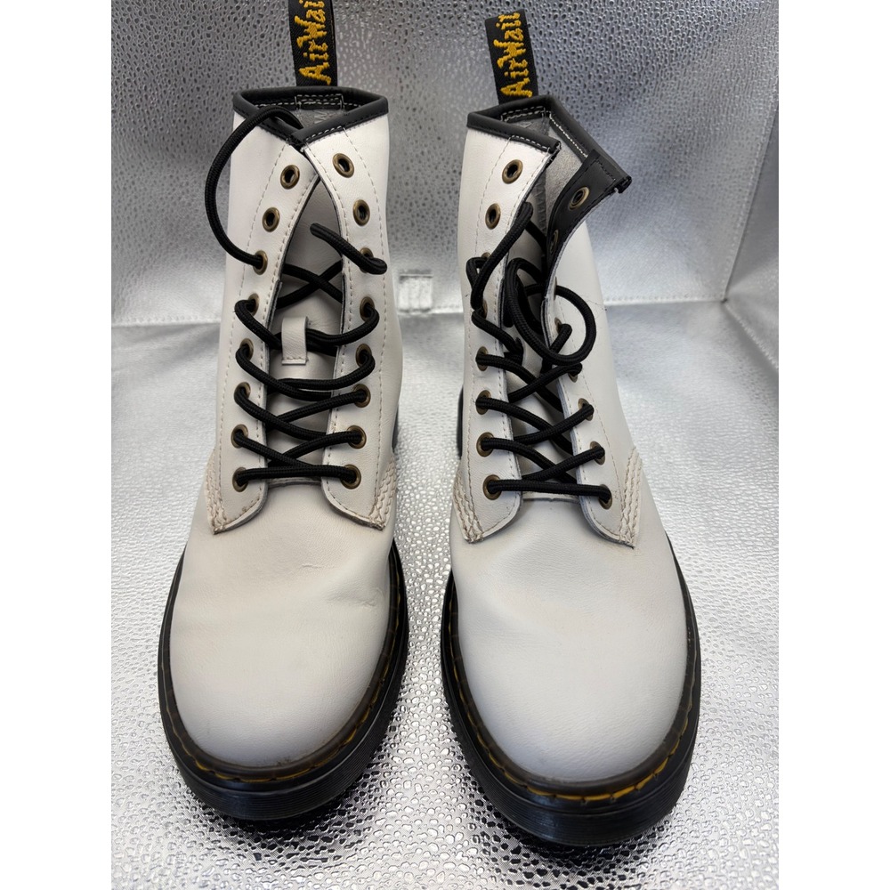 Dr. Martens Zavala White Leather Lace Up Combat Boots Womens 8 Mens 7